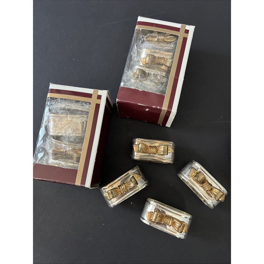 Set of 12 Vintage Mixed Metal Bow Napkin Rings Two Tone Silver & Gold Tone